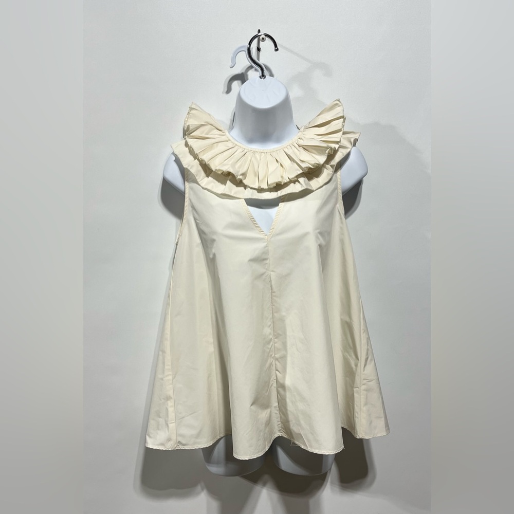 Psophia Tafetta Blouse In‎ Ivory with detachRuffled Collar Size XS New With Tags
